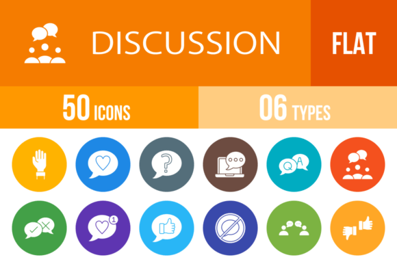 50 Discussion Flat Round Icons for Modern Visual Communication