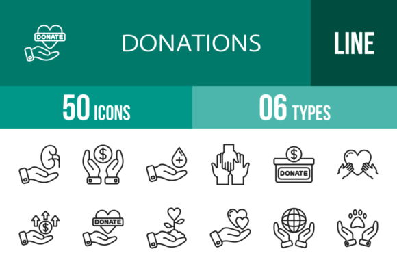 50 Donations Line Icons: Streamlining Visual Communication for Causes