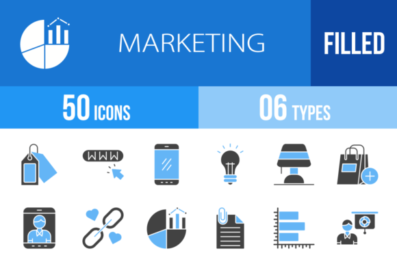 50 Marketing Blue & Black Icons for Your Brand