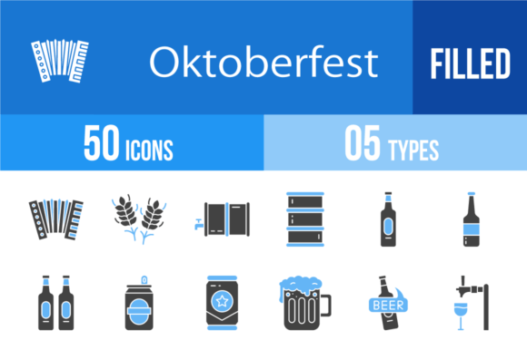 50 Oktoberfest Blue & Black Icons for Bold Branding
