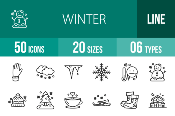 50 Winter Line Icons for Modern Branding and Design