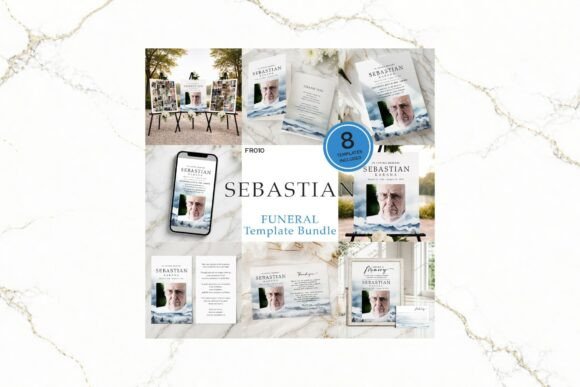 A Calm Blue Memorial: The Funeral Bundle Canva FR010