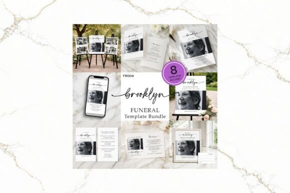 Elegant Memorial Design: The Funeral Bundle B&W Canva FR004