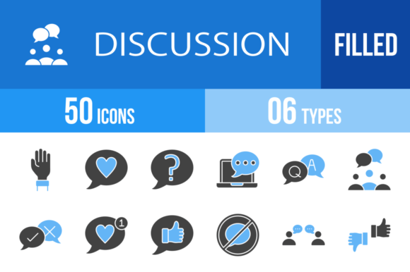 Master Digital Dialogue: 50 Discussion Blue & Black Icons